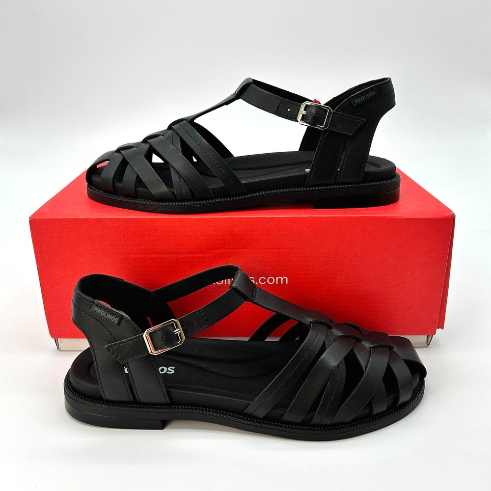 Womens Sandals Pikolinos Navia Size 6.5-7 Black Leather Fisherman Sandals NEW